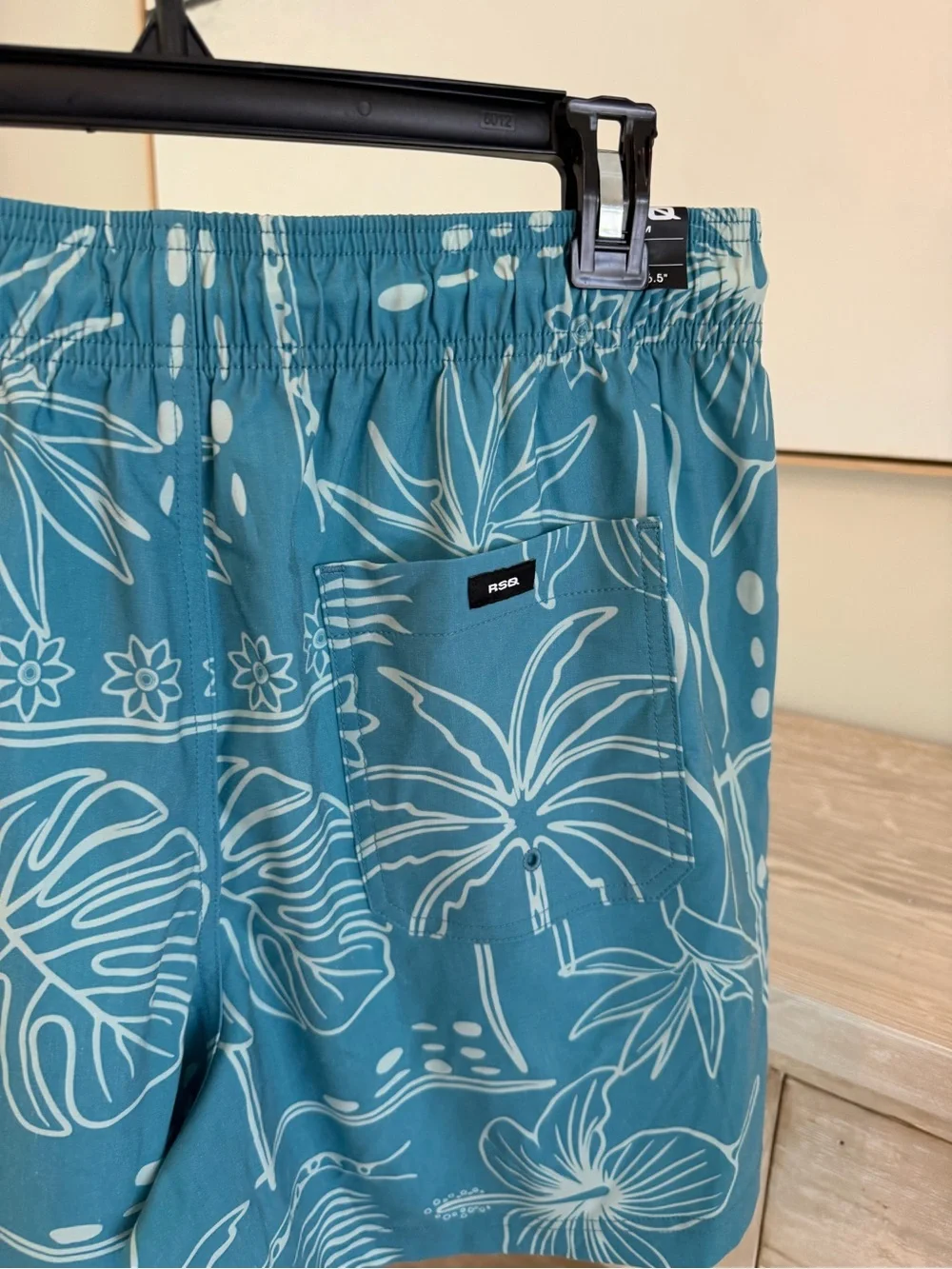 RSQ Teal Blue Tropical Print Swim Trunks